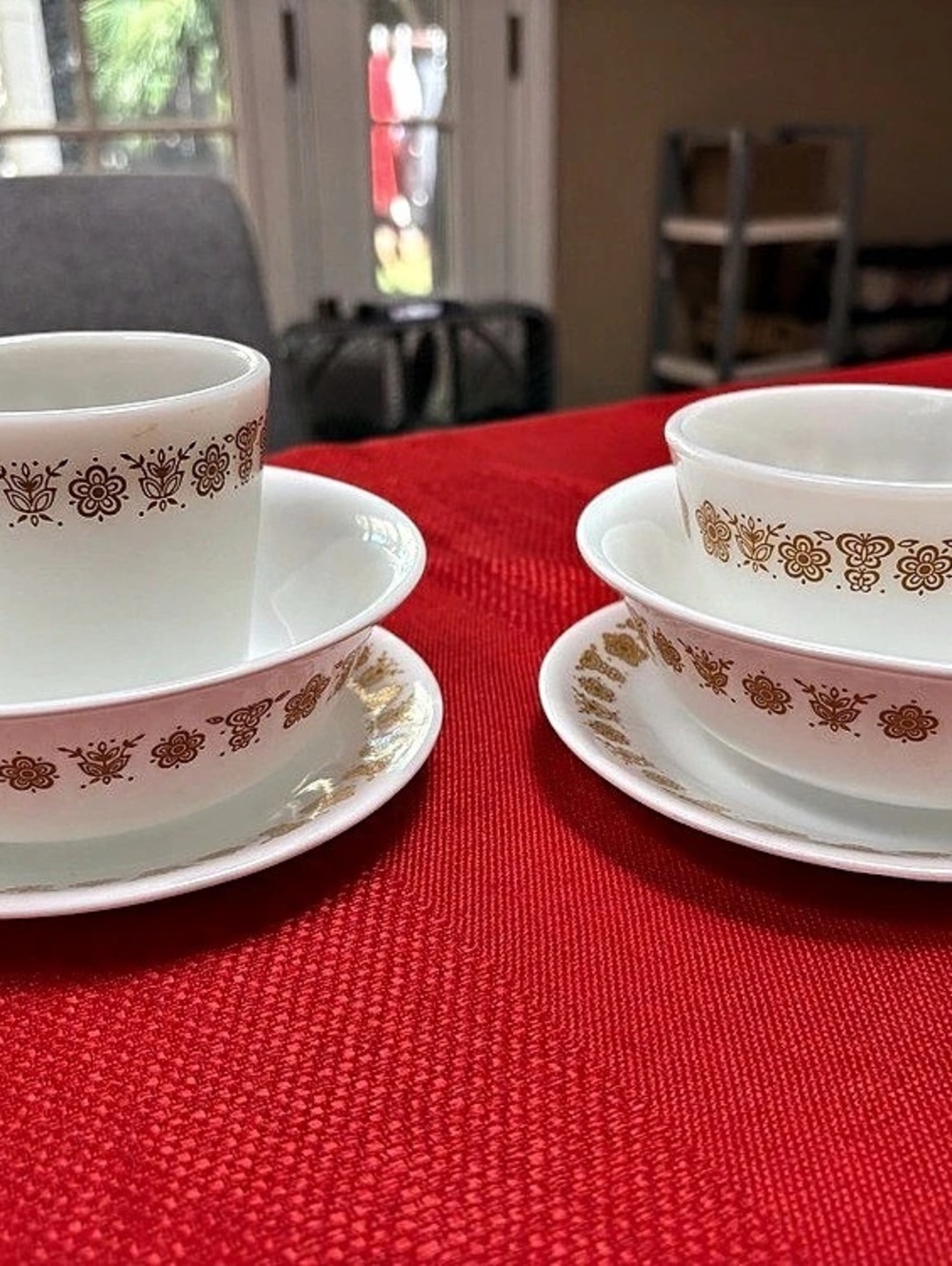 Pyrex/ Corelle Golden Butterfly Floral Tea Cup, Saucer and Cereal Bowl lot